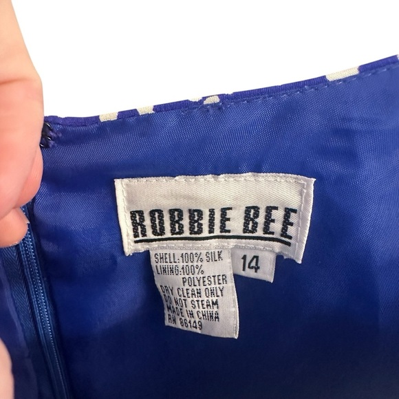 Robbie Bee Women Size 14 Square Neck Dress Blue Abstract 100% SILK Vtg 90s - Picture 2 of 6